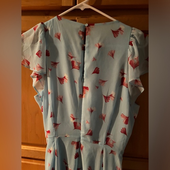 Banana Republic size 8 & 10 Blue Red Belted Flutter Sleeve Floral A-Line Women - Picture 5 of 15